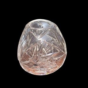 Hand Cut Lead Crystal Whirling Pinwheel Star Fan Glass Vase 4.5 Inch Tall